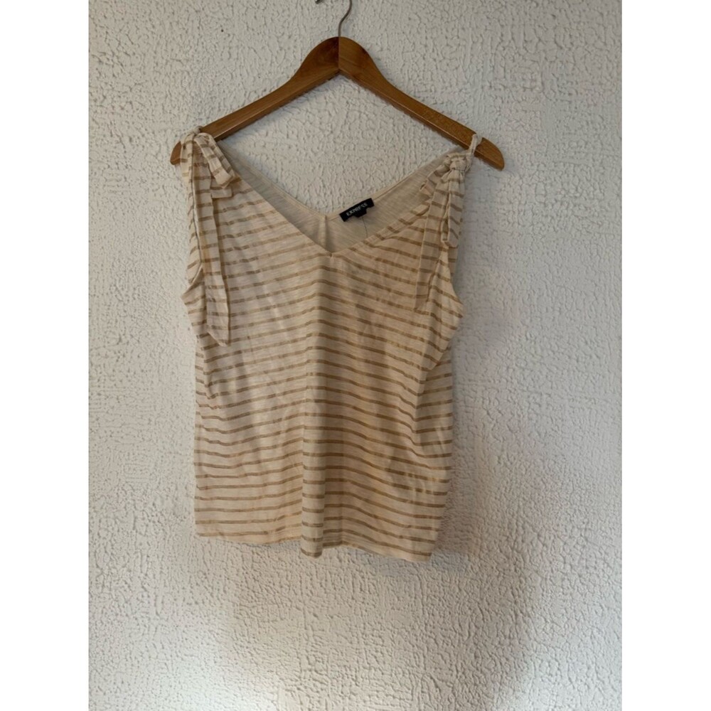 Express Cream and Tan Striped Tie-Shoulder Camisole